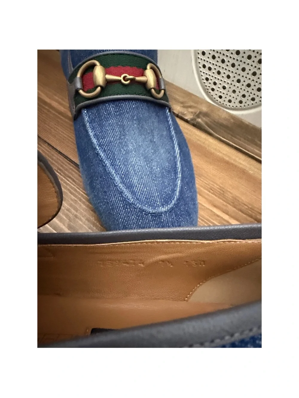 Gucci Blue Denim Horsebit Loafers with Green & Red Web